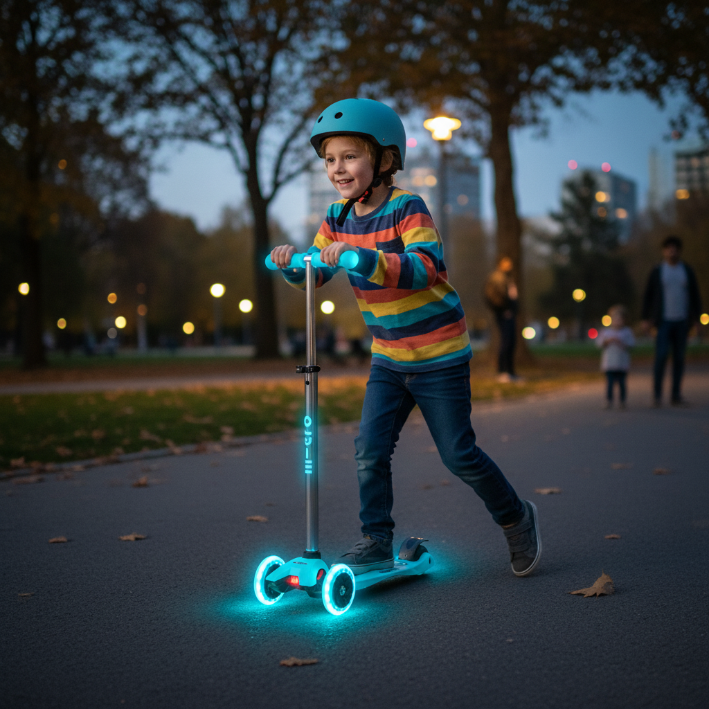 Самокат дитячий триколісний Micro Maxi Deluxe Glow LED зі світлом Блакитний — превʼю 2