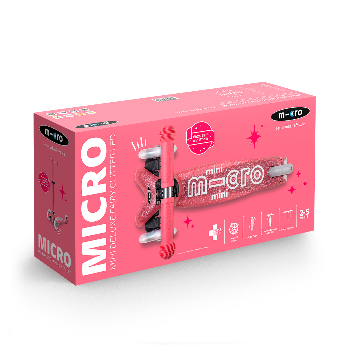 Самокат дитячий триколісний Micro Mini Deluxe Fairy Glitter LED Рожевий — превʼю 5