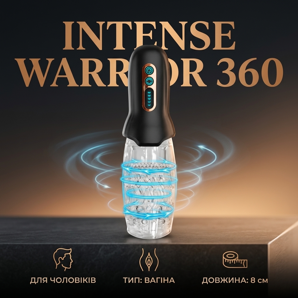 Автоматичний мастурбатор вагіна з ротацією Intense Warrior 360 ПВХ 8 см Чорний