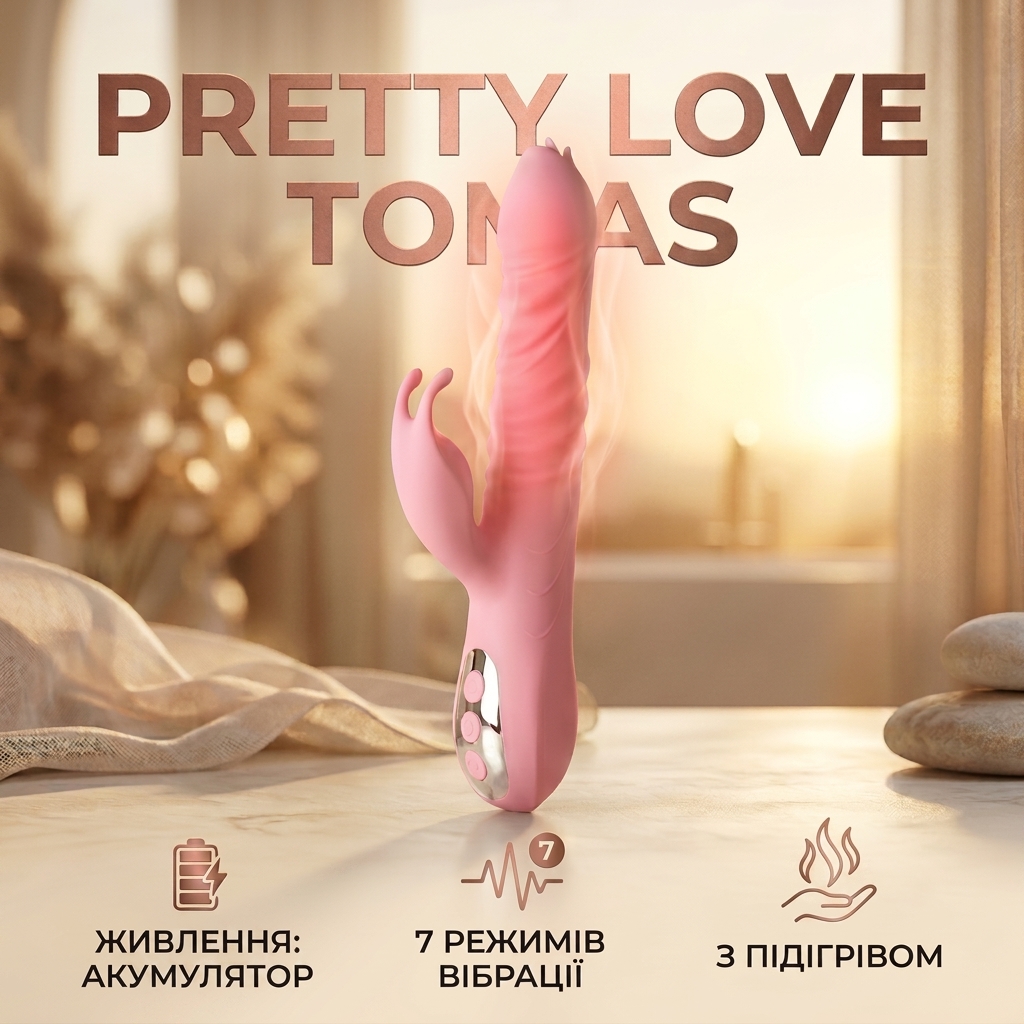 Вагінальний вібратор з підігрівом Pretty Love Tomas силіконовий 26х3.5 см Рожевий