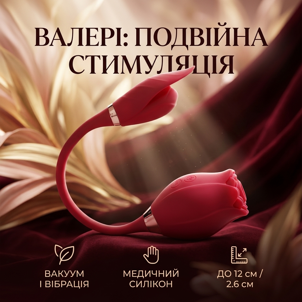Вакуумний вібратор для клітора Valery подвійна стимуляція силіконовий Червоний