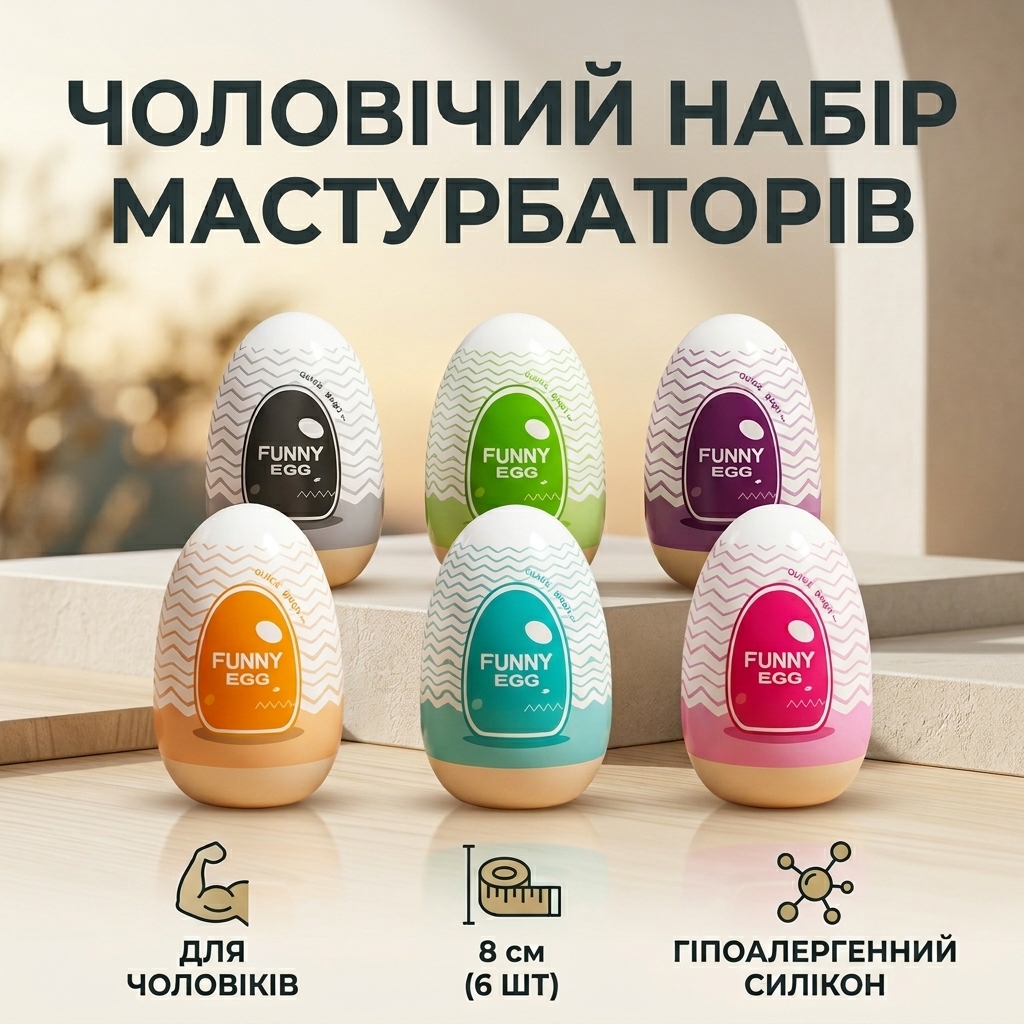 Комплект силіконових мастурбаторів яйця для чоловіків 8 см 6 шт Тілесний