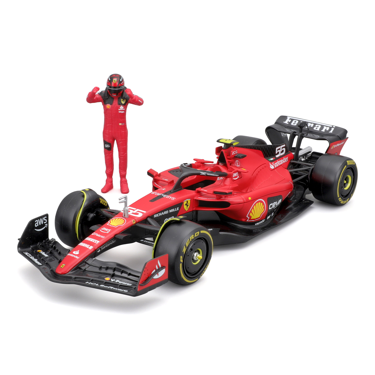 Автомодель Bburago Ferrari SF-23 з фігуркою гонщика 1:24 Червона — превʼю 9