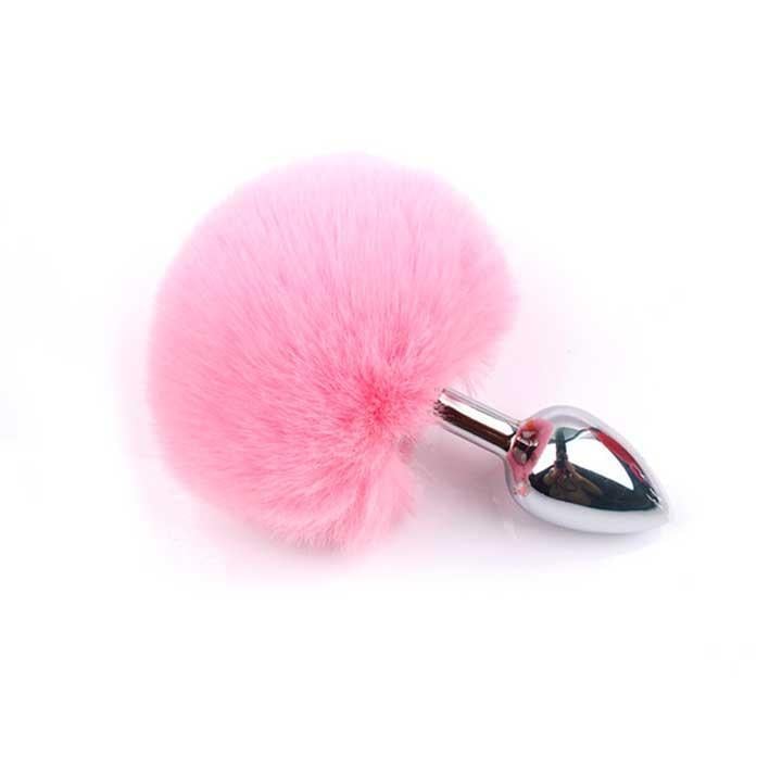 Анальна пробка класична металева з хвостиком 7,5 см BunnyTail Рожева