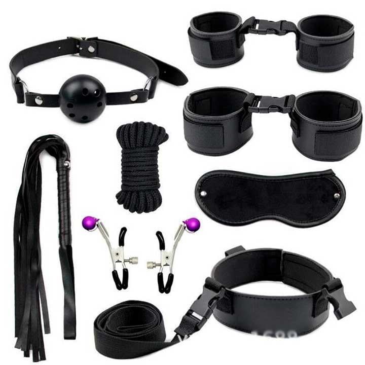 Комплект для бандажу з 8 предметів BDSM Чорний
