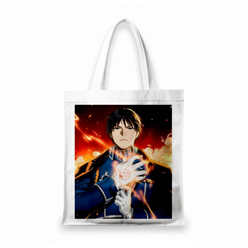 Сумка-шопер Сталевий алхімік Fullmetal Alchemist Рой Мустанг 39x35 см біла з льону 6751