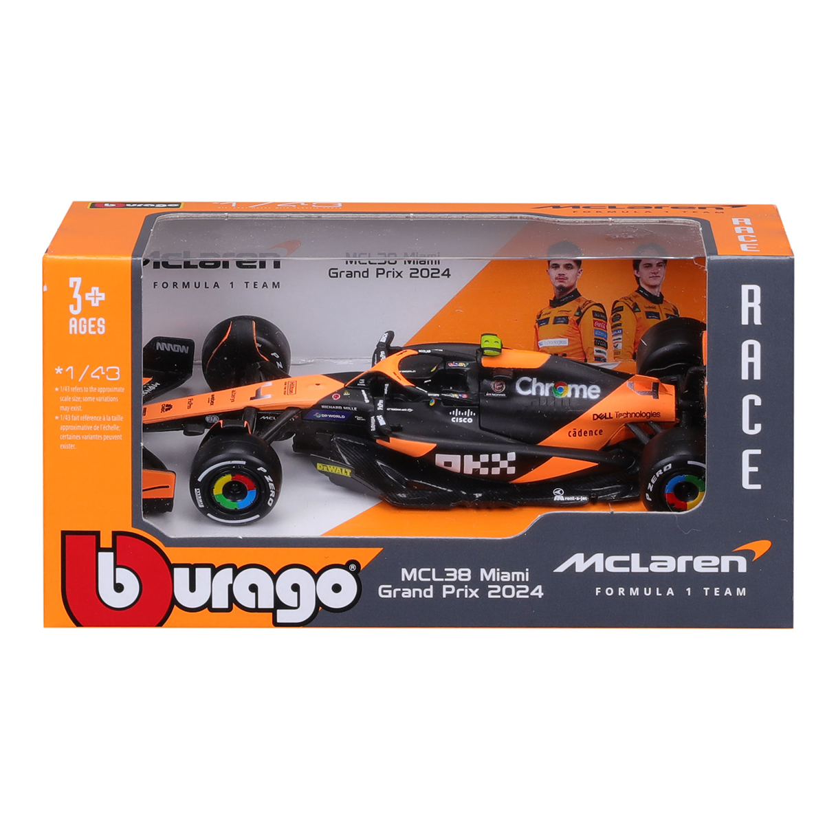 Автомодель Bburago McLaren F1 MCL38 2024 Чорно-помаранчева 1:43 — превʼю 2