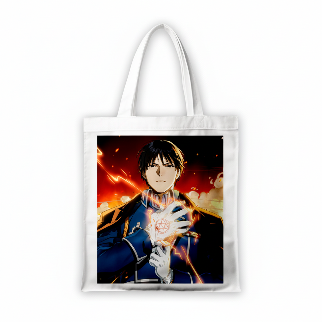 Сумка-шопер Сталевий алхімік Fullmetal Alchemist Рой Мустанг 39x35 см біла з габардину 6749