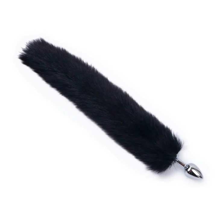 Анальна пробка металева конусна з довгим хвостиком 6 см чорна