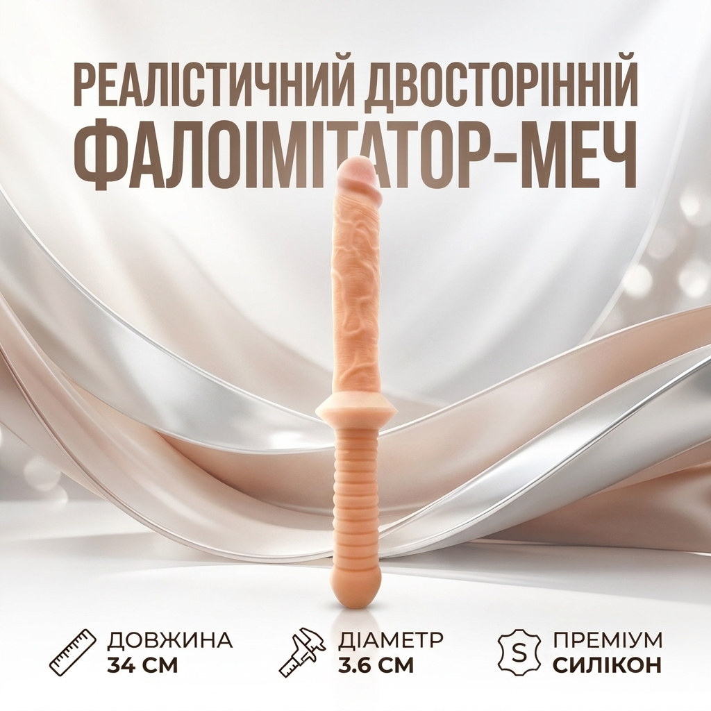 Фалоімітатор-меч реалістичний двосторонній 34 см Тілесний