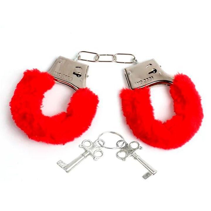 Ніжні BDSM-наручники "Хутряні кордони" з ключем One Size червоні