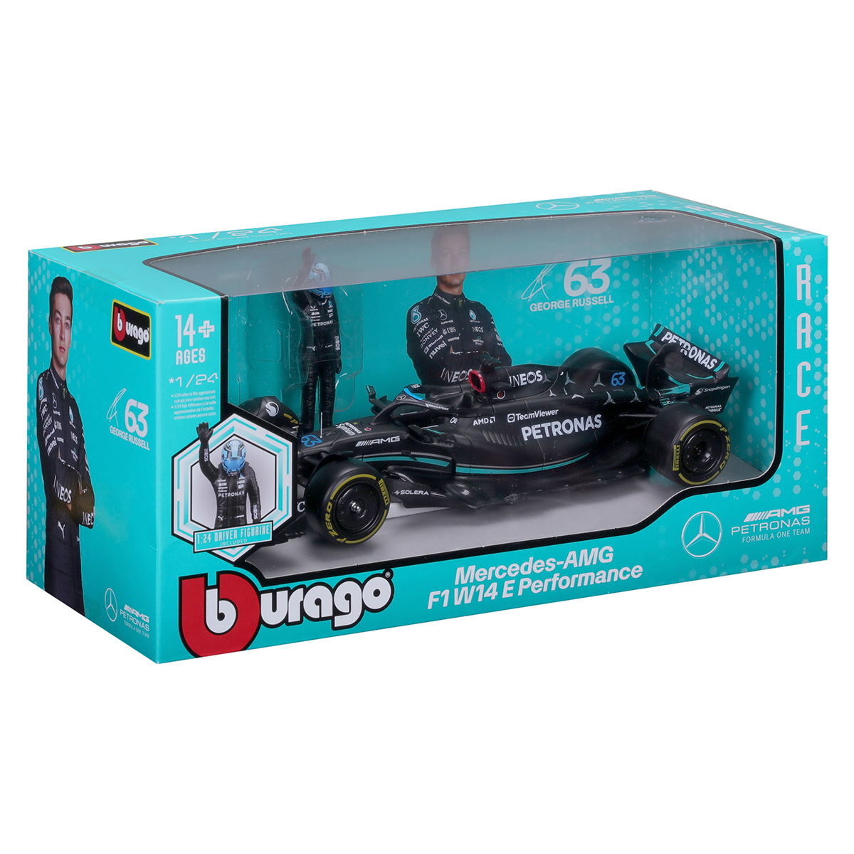 Автомодель Bburago Mercedes-AMG F1 W14 E Performance 1:24 з фігуркою Чорна — превʼю 4