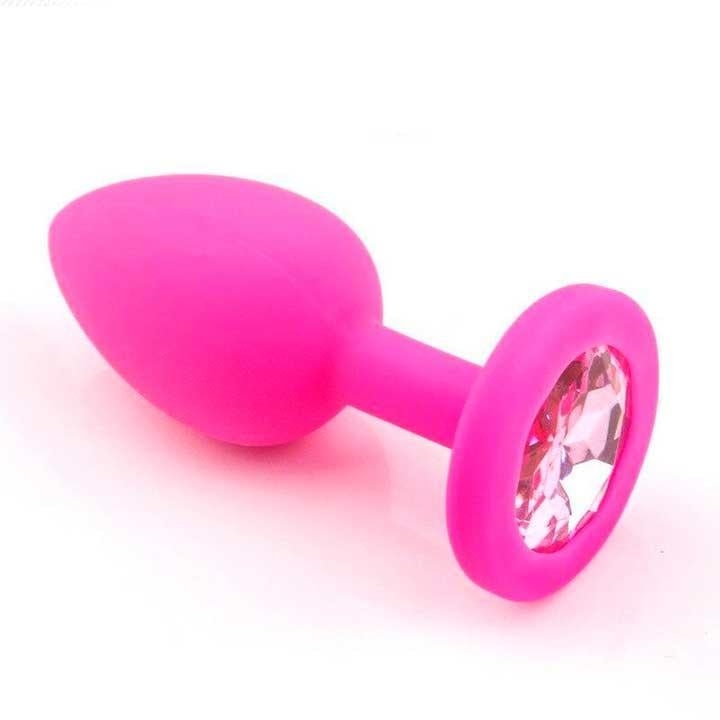 Анальна пробка класична конусна силіконова JewelPlug з кристалом 35x80 мм рожева