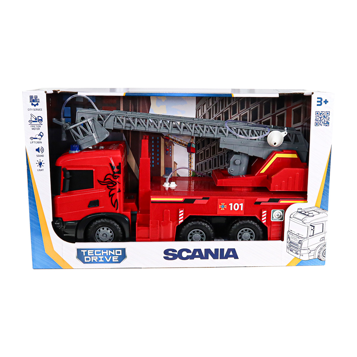 Пожежна машина Techno Drive Super Big Truck Scania 51,5 см зі світлом та звуком — превʼю 4