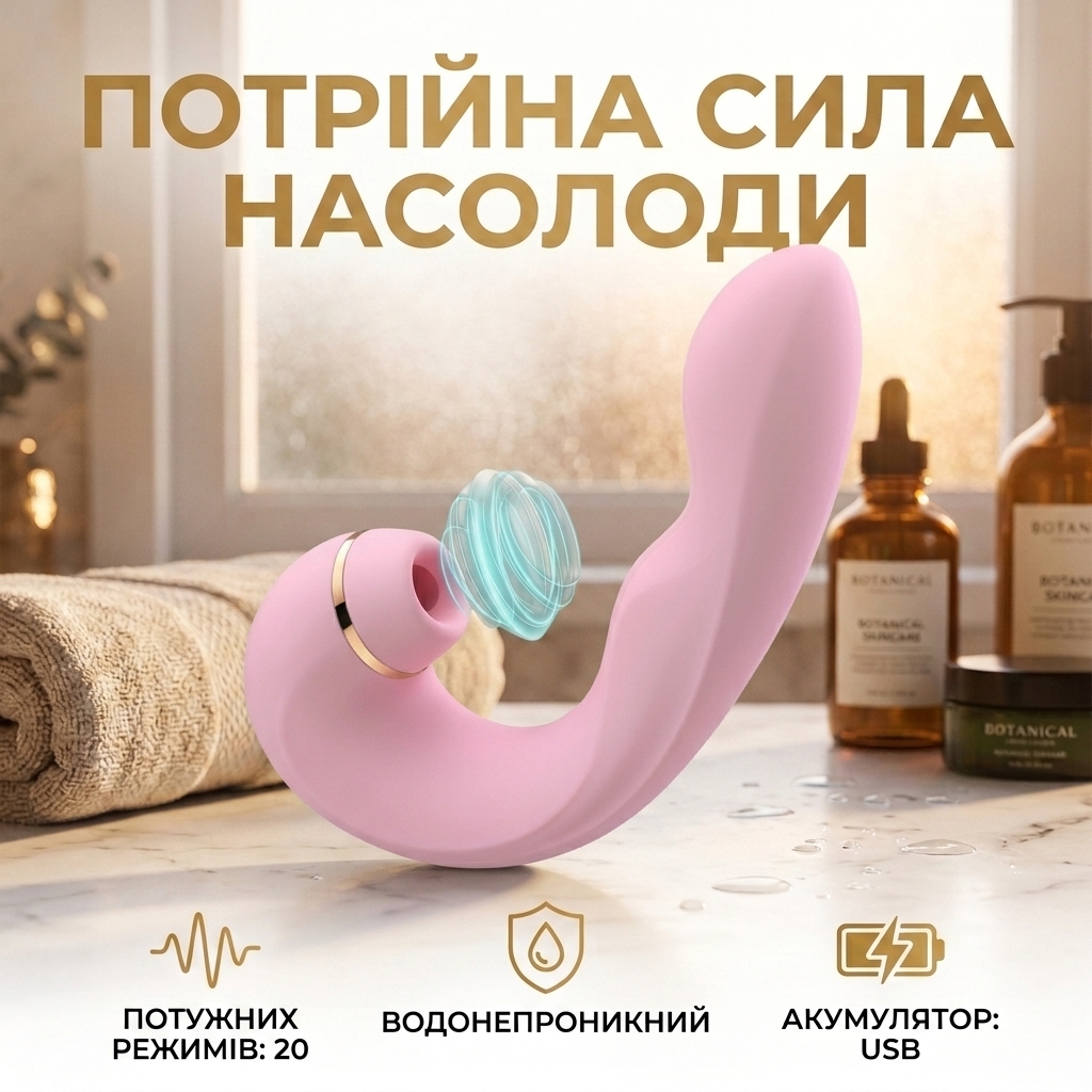 Вібратор подвійний для клітора та точки G з силікону 16.5 см 20 режимів вібрації водонепроникний Рожевий