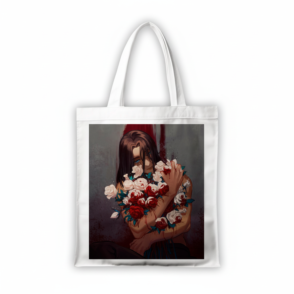 Сумка-шопер Атака титанів Attack on Titan Ерен Єгер 39x35 см біла з габардину 11423