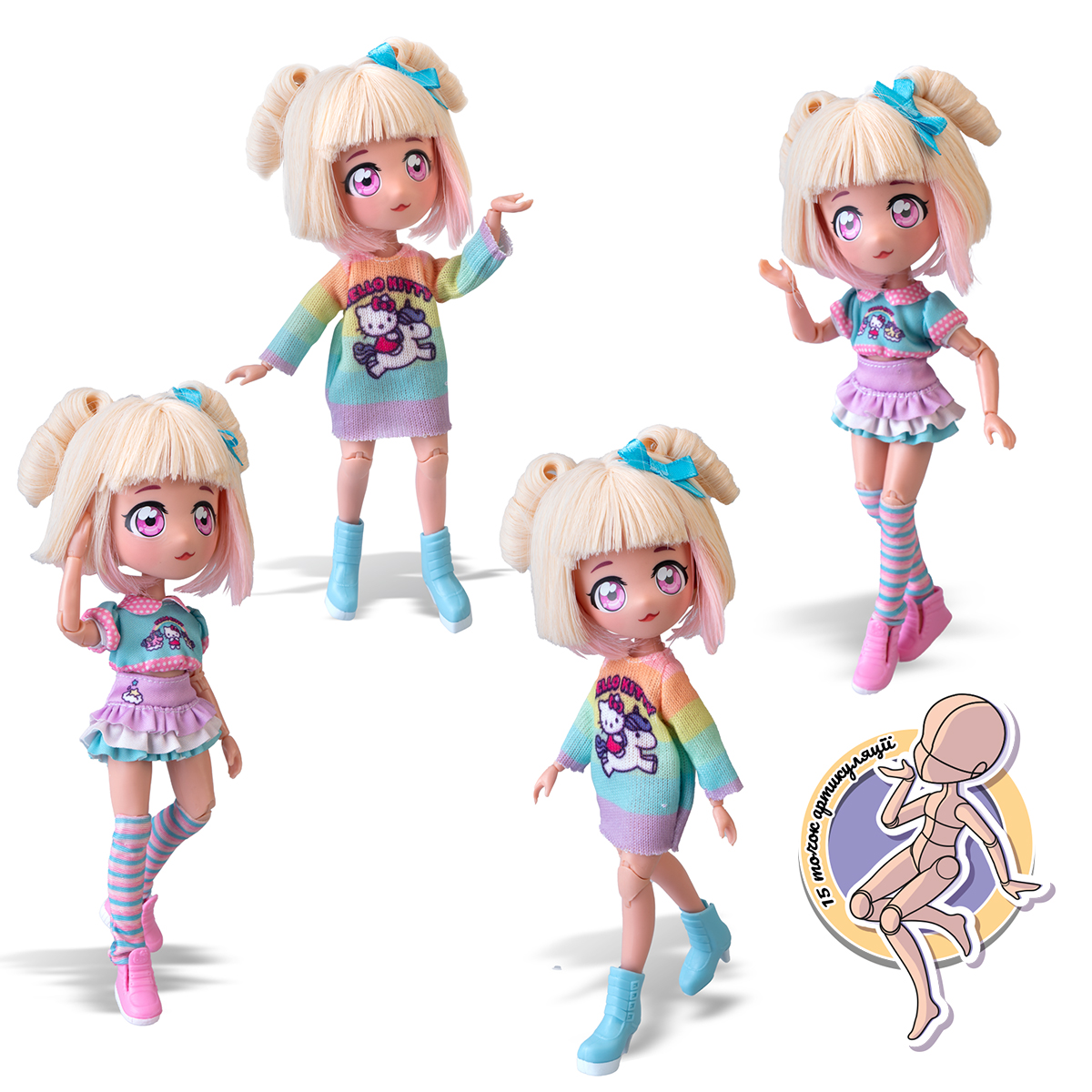 Ігровий набір лялька 4SF Manga Dolls Hello Kitty Стильна Цукерочка-єдиноріг — превʼю 4