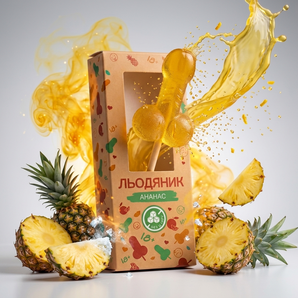 Льодяник HOT у формі пенісу зі смаком ананасу без цукру