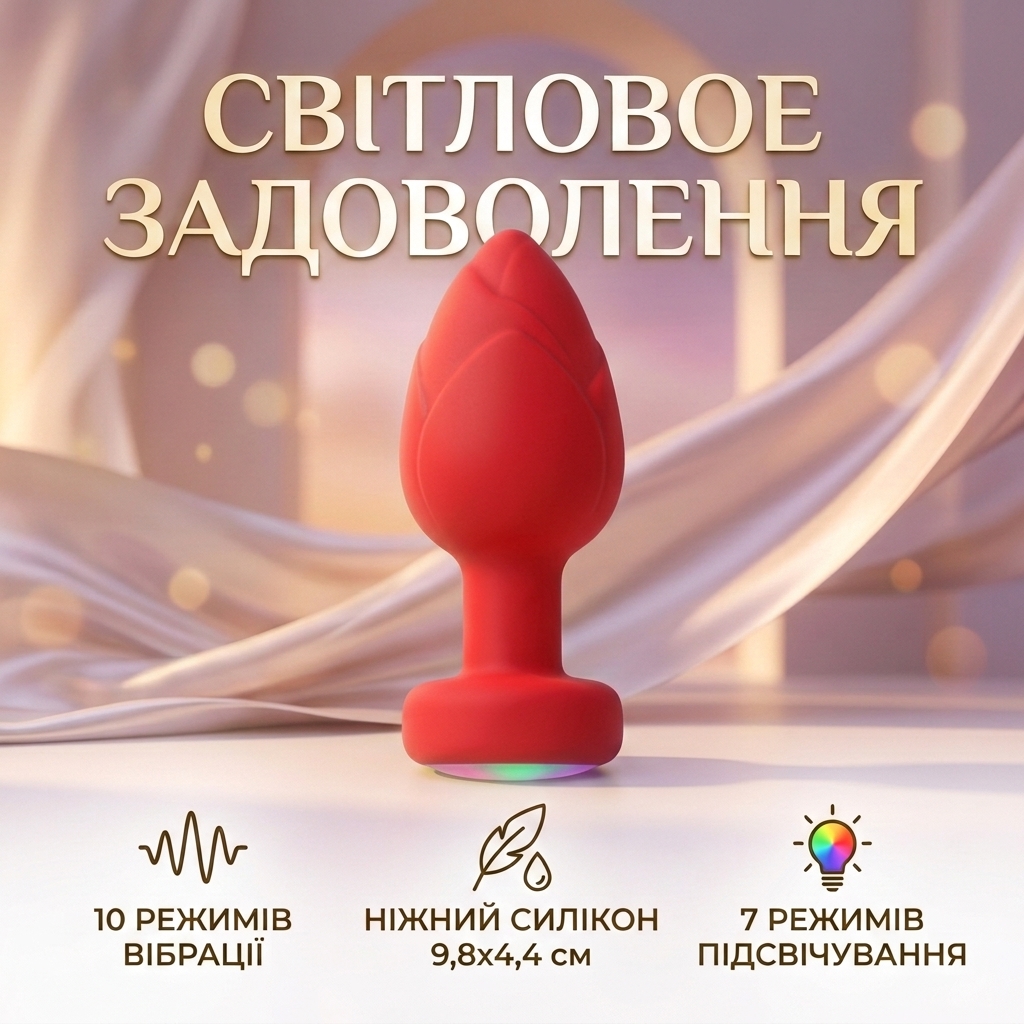 Силіконова анальна пробка з вібрацією та підсвіткою Light Anal Plug 3,5x9 см червона