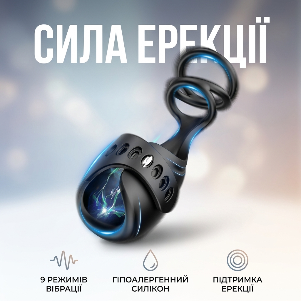 Вібруюча насадка на член для ерекції силіконова 9 режимів вібрації Чорна