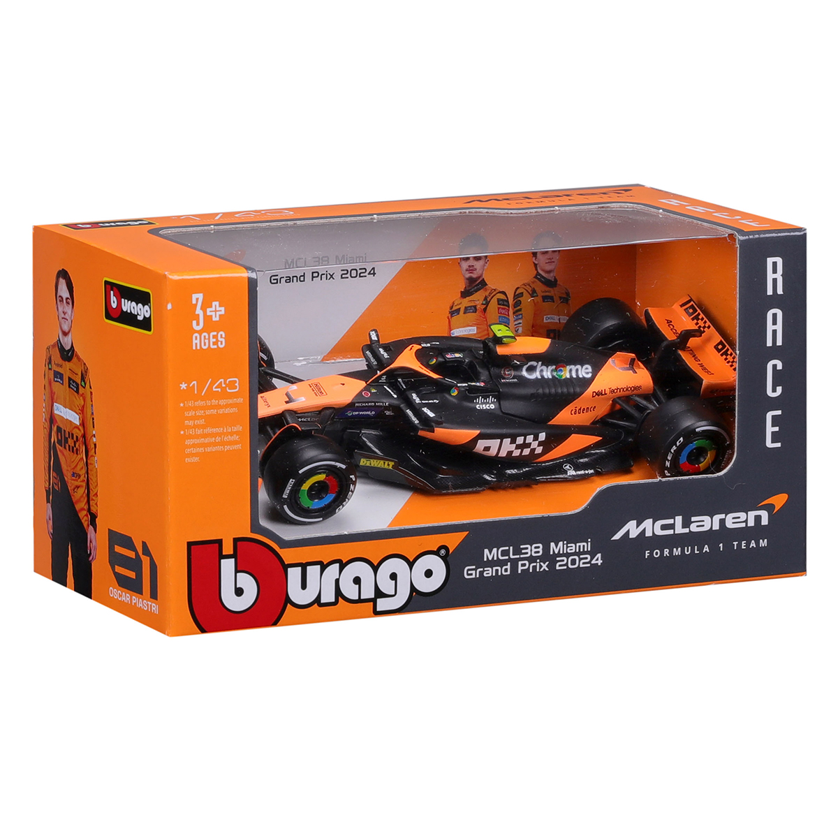 Автомодель Bburago McLaren F1 MCL38 2024 Чорно-помаранчева 1:43 — превʼю 3