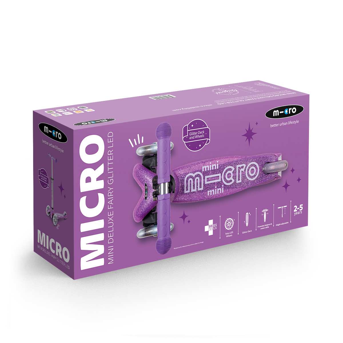 Дитячий триколісний самокат Micro Mini Deluxe Fairy Glitter зі світлом Пурпуровий — превʼю 6