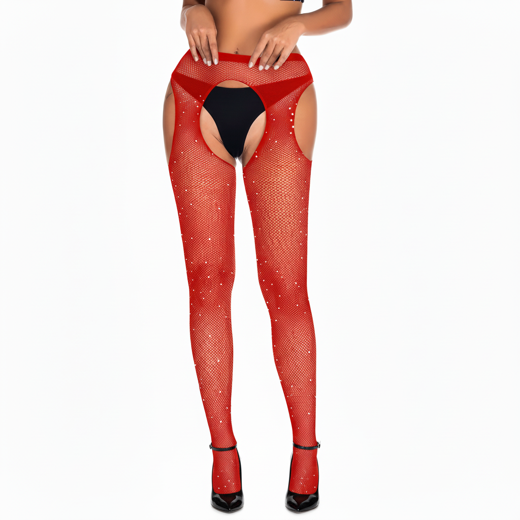 Колготки з вирізами та стразами еротичні блискучі Very Sexy One size червоний