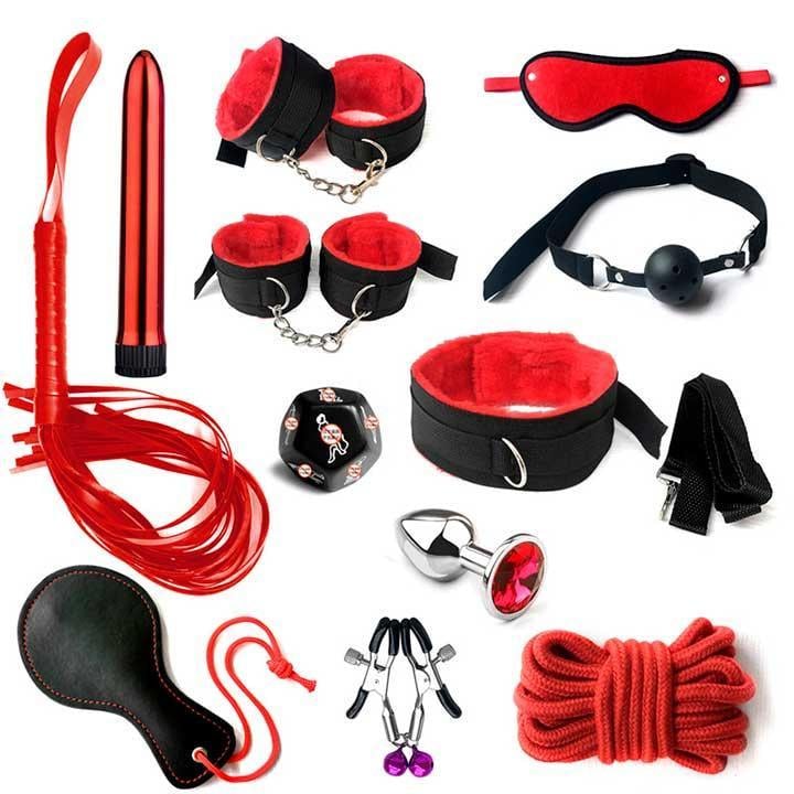 BDSM-комплект 12 аксесуарів One Size Червоний