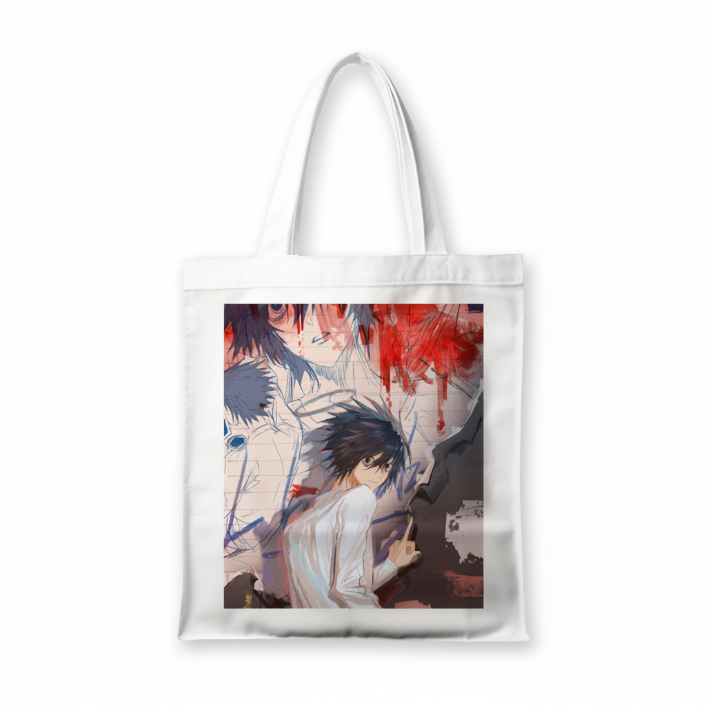 Сумка-шопер Зошит смерті Death Note Л 39x35 см біла з габардину 6558