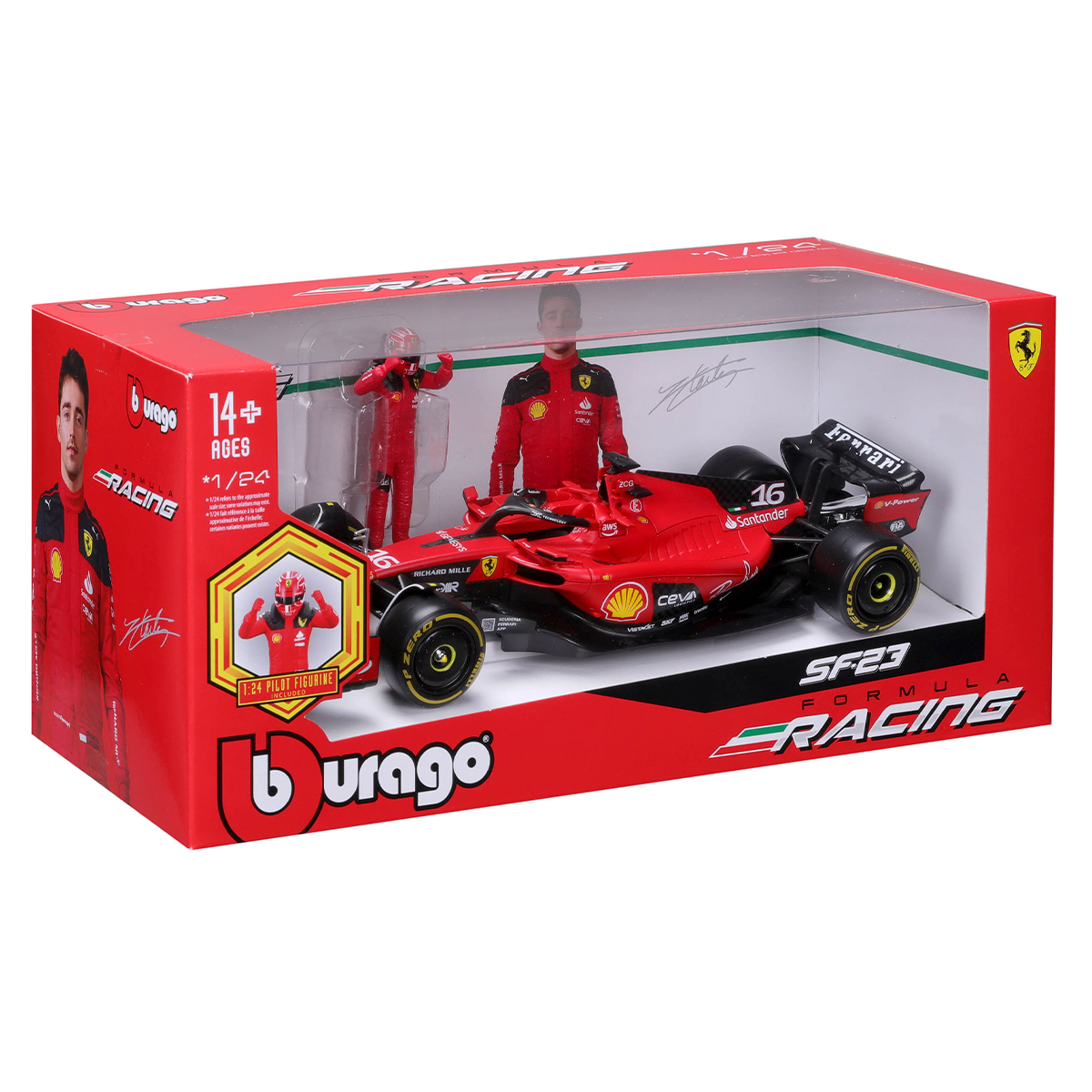 Автомодель Bburago Ferrari SF-23 з фігуркою гонщика 1:24 Червона — превʼю 8