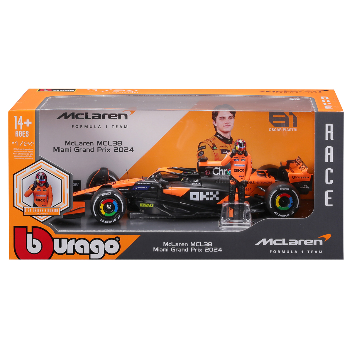 Автомодель Bburago McLaren MCL38 1:24 з фігуркою гонщика — превʼю 3