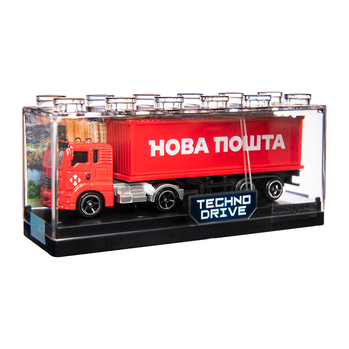 Фура Нова Пошта іграшкова Techno Drive 1:64 металева з дверима — превʼю 4