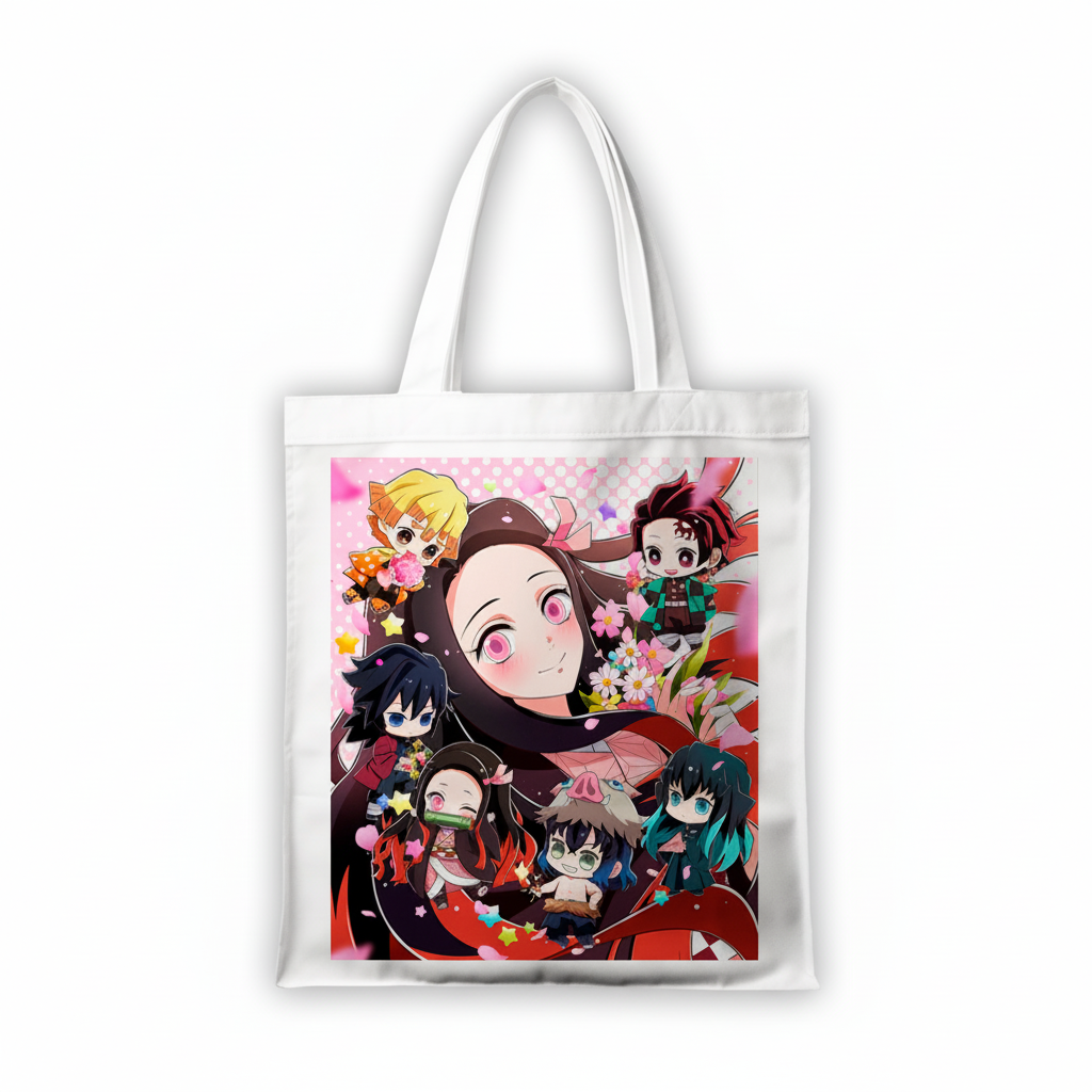 Сумка-шопер Клинок який знищує демонів (Demon Slayer: Kimetsu no Yaiba) біла з льону (17250) — превʼю 2