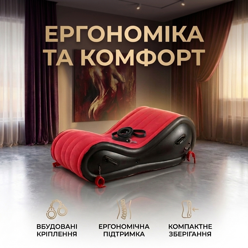 Надувний секс диван для BDSM ігор з кріпленнями ПВХ Червоний 150x80x50 см