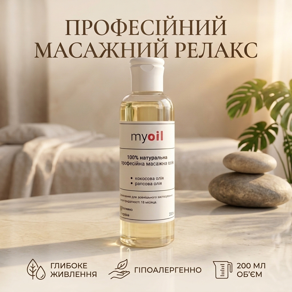 Масажна зволожувальна олія My Oil без аромату для тіла 200 мл Рідка Прозора