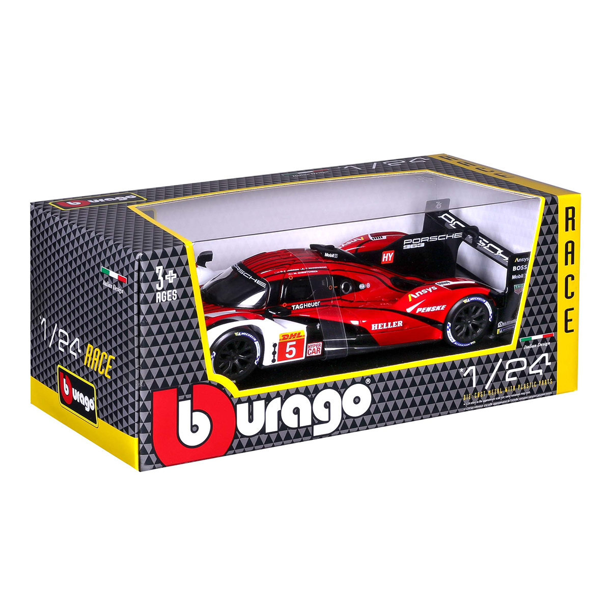 Автомодель Porsche 963 Bburago 1:24 металева Біло-червона — превʼю 2