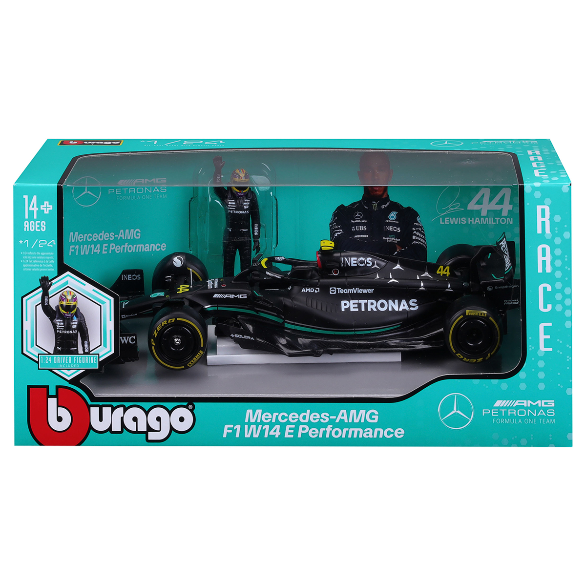 Автомодель Bburago Mercedes-AMG F1 W14 E Performance 1:24 з фігуркою Чорна — превʼю 8