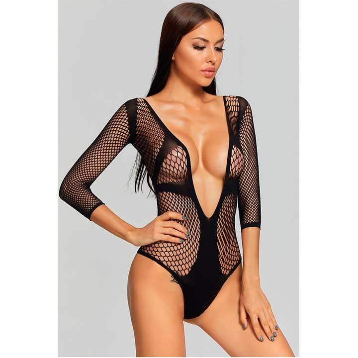 Бодістокінг з відкритою зоною грудей та рукавами XS/S/M Чорний