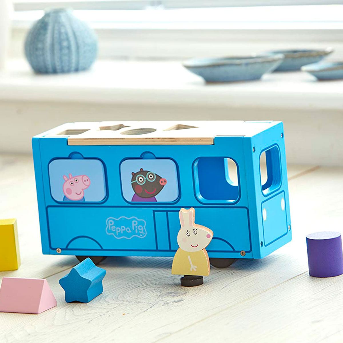 Дерев'яний ігровий набір-сортер Шкільний автобус Peppa 23,5x8x13 см Жовтий — превʼю 4