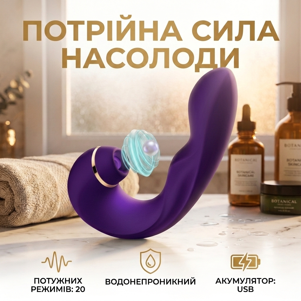 Вібратор подвійний для клітора та точки G з силікону 16.5 см 20 режимів вібрації водонепроникний Фіолетовий