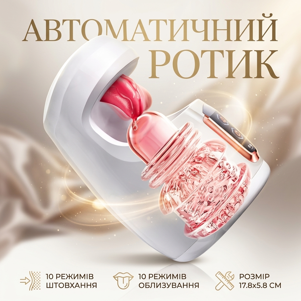 Мастурбатор автоматичний з язичком для чоловіків 17.8 см 10 режимів штовхання 10 режимів облизування Білий