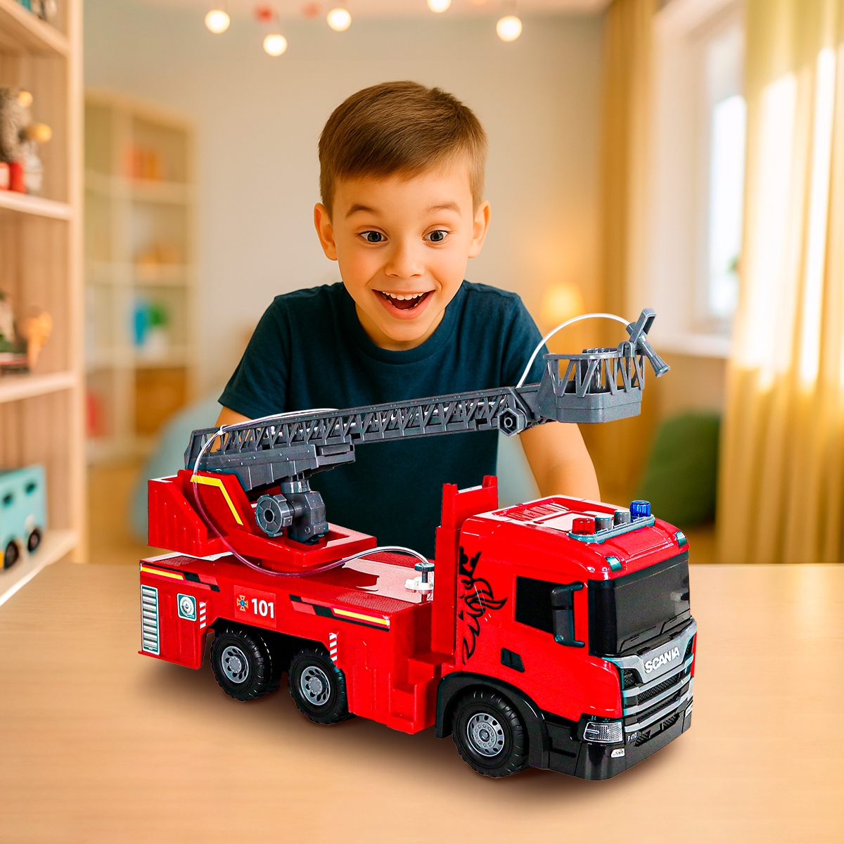 Пожежна машина Techno Drive Super Big Truck Scania 51,5 см зі світлом та звуком — превʼю 14