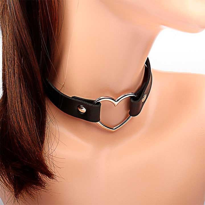 Чокер із серцем у стилі BDSM шкіряний One size