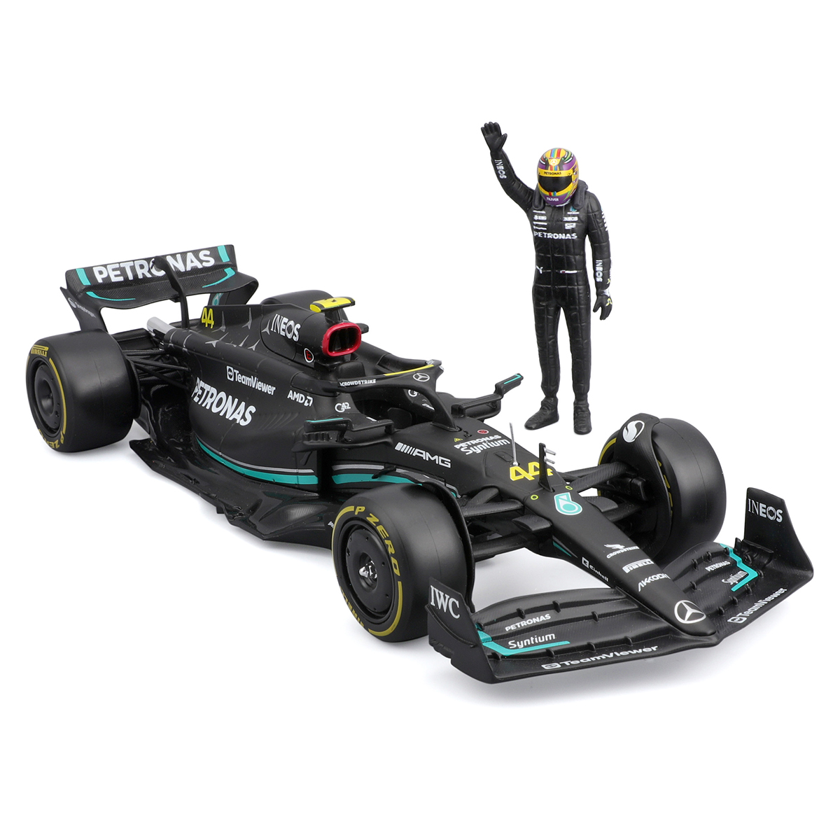 Автомодель Bburago Mercedes-AMG F1 W14 E Performance 1:24 з фігуркою Чорна — превʼю 7