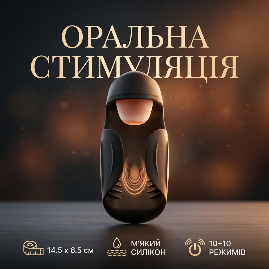 Оральний мастурбатор чоловічий з язичком автоматичний силіконовий 10 режимів 6.5 см