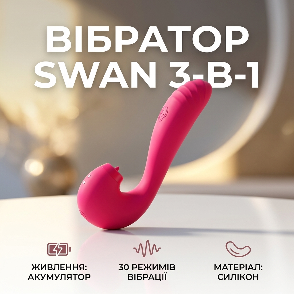 Вібратор кролик для жінок Swan 3-в-1 силіконовий 16.8x3.2 см Рожевий