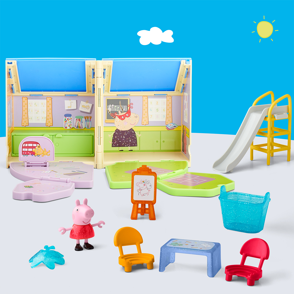 Ігровий набір дитячий садок Пеппи з фігуркою Peppa Pig Pop-Up 7.5 см Багатоколірний — превʼю 7